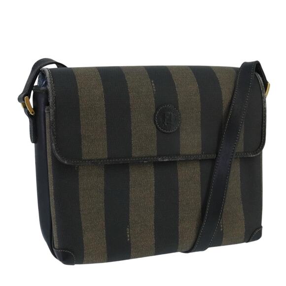 FENDI Pecan Canvas Shoulder Bag Brown Black - Picture 1 of 13